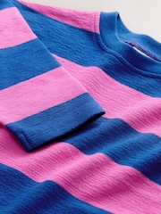 Pink Blue Stripe Long Sleeve Textured T-Shirt (3mths-7yrs) - Image 6 of 7