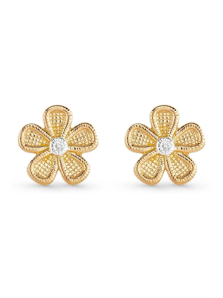 Beaverbrooks Childrens Yellow Gold Plated Diamond Flower Earrings - Image 1 of 3 Beaverbrooks Childrens Yellow Gold Plated Diamond Flower Earrings - Image 1 of 3