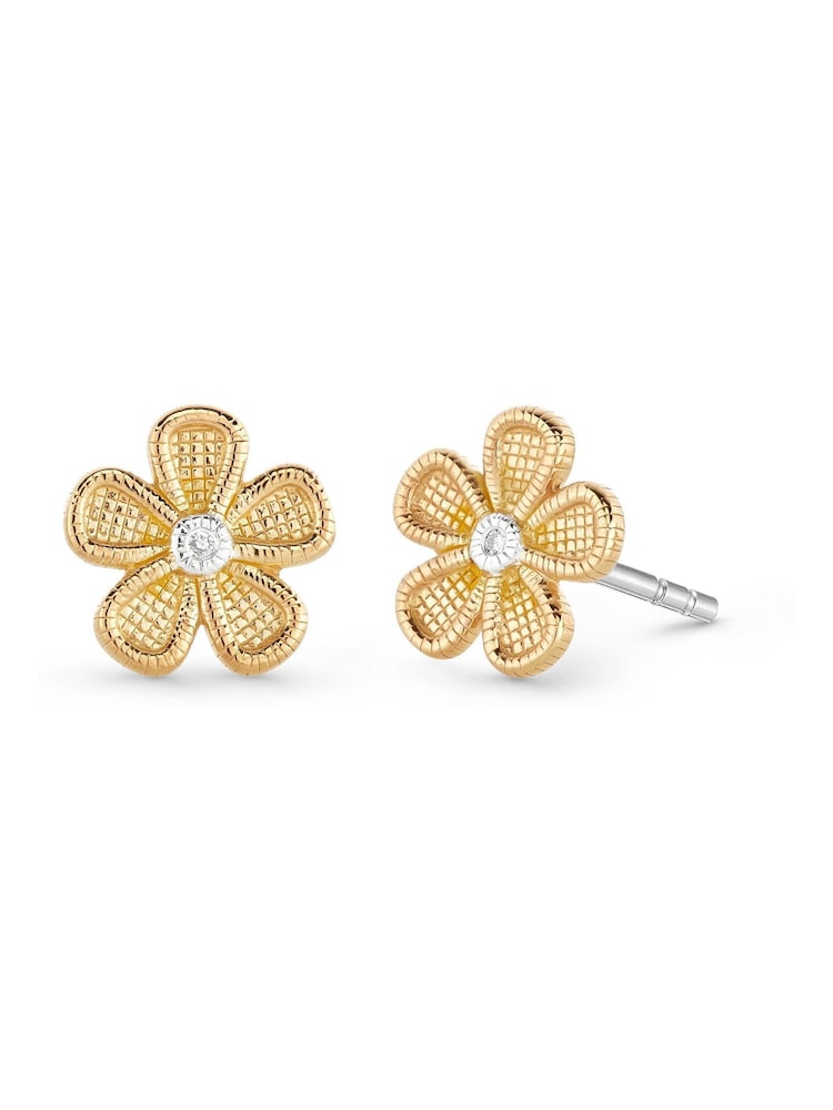 Beaverbrooks Childrens Yellow Gold Plated Diamond Flower Earrings - Image 2 of 3 Beaverbrooks Childrens Yellow Gold Plated Diamond Flower Earrings - Image 2 of 3