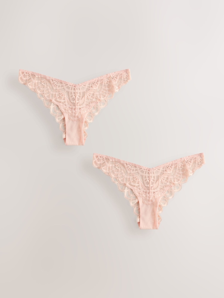 Apricot Brazilian Lace Knickers 2 Pack - Image 1 of 5 Apricot Brazilian Lace Knickers 2 Pack - Image 1 of 5
