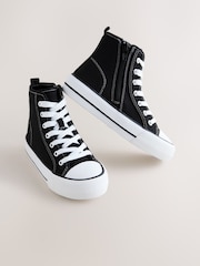 Black Canvas Wide Fit (G) Lace Up High Top Trainers - Image 1 of 5