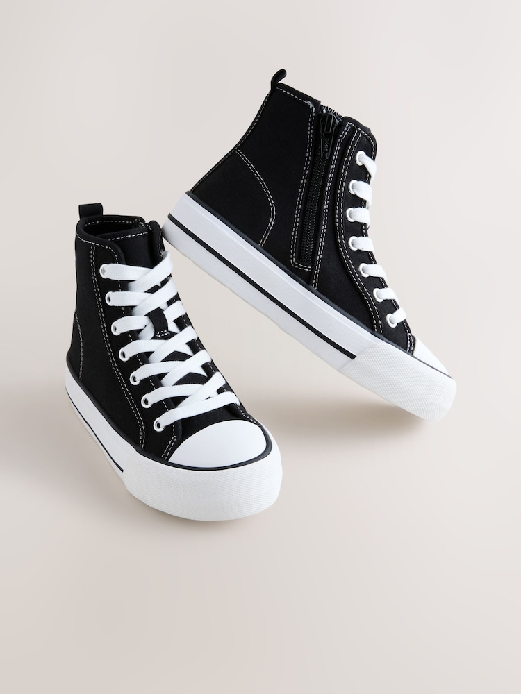 Black Canvas Wide Fit (G) Lace Up High Top Trainers - Image 1 of 5 Black Canvas Wide Fit (G) Lace Up High Top Trainers - Image 1 of 5