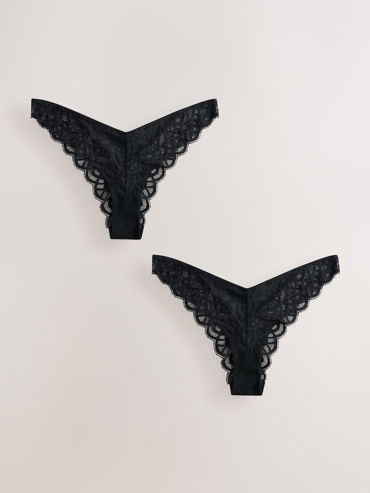 Black Brazilian Lace Knickers 2 Pack - Image 1 of 5 Black Brazilian Lace Knickers 2 Pack - Image 1 of 5