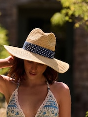Laura Ashley Natural Fedora Beach Straw Hat - Image 1 of 6
