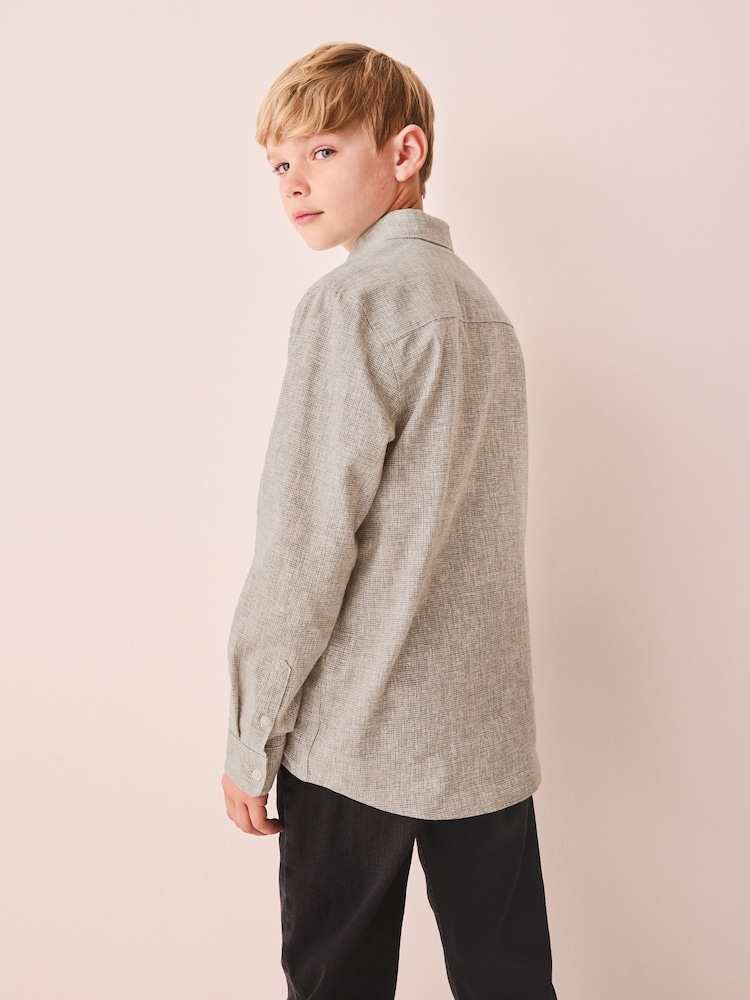 Neutral Micro Check Long Sleeve Textured Shirt (3-16yrs) - Image 2 of 7 Neutral Micro Check Long Sleeve Textured Shirt (3-16yrs) - Image 2 of 7