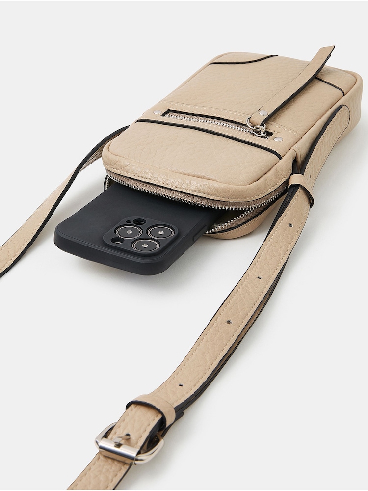 Accessorize Cream Faux Leather Cross-Body Phone Bag - Image 2 of 2 Accessorize Cream Faux Leather Cross-Body Phone Bag - Image 2 of 2