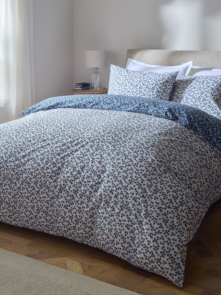 Natural/Blue Ditsy Floral Reversible Duvet Cover and Pillowcase Set - Image 1 of 6