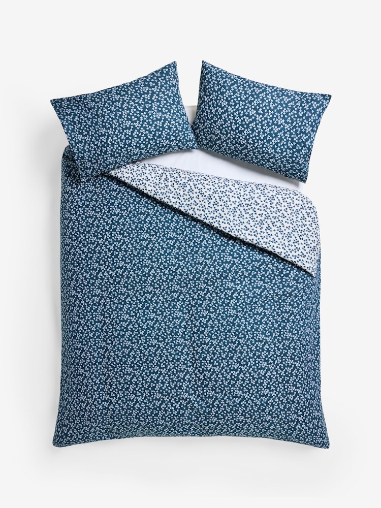 Natural/Blue Ditsy Floral Reversible Duvet Cover and Pillowcase Set - Image 6 of 6