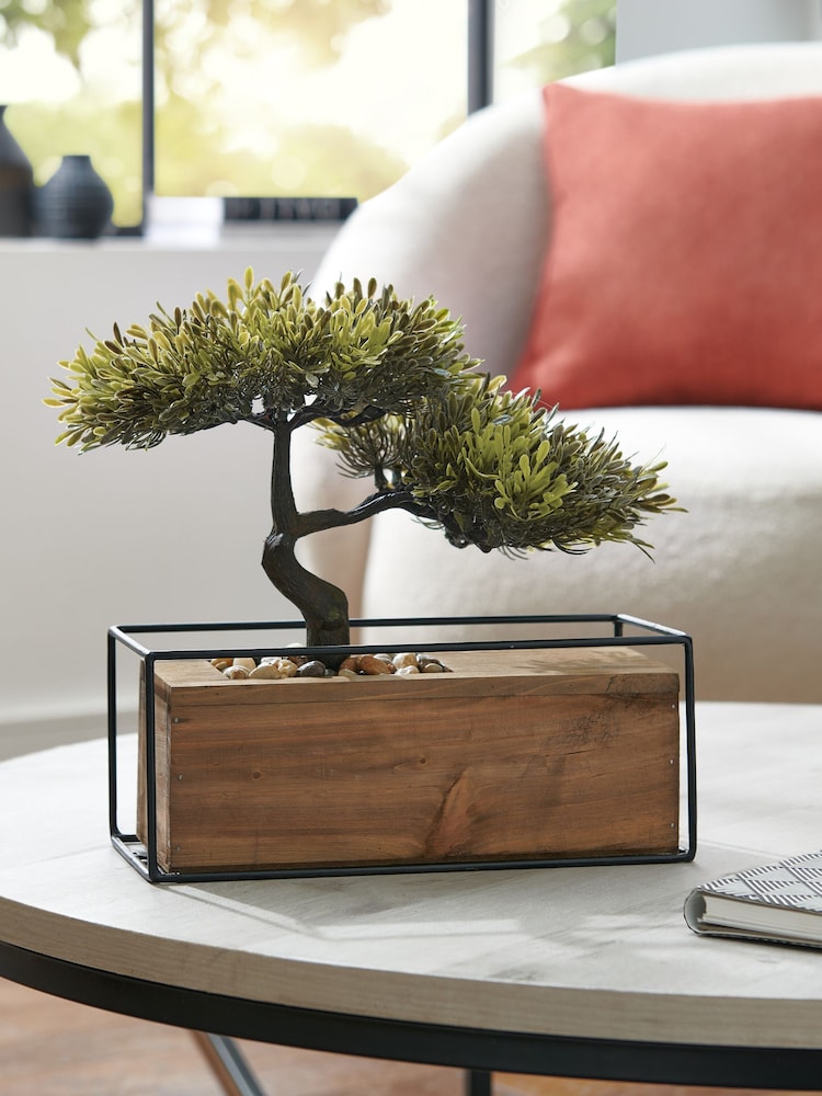 Artificial Bonsai Tree in Bronx Wooden Trough - 1şəkildən 1 şəkil