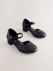 Black Glitter Standard Fit (F) Two Part Heeled Shoes - Image 1 of 5