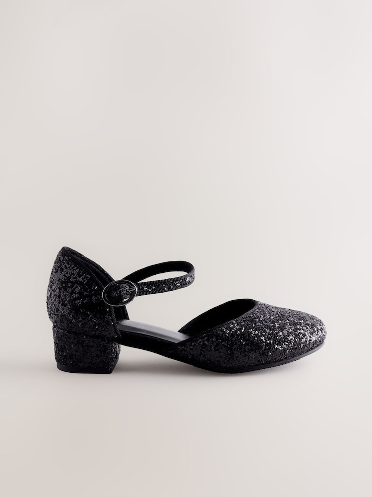 Black Glitter Standard Fit (F) Two Part Heeled Shoes - Image 2 of 5 Black Glitter Standard Fit (F) Two Part Heeled Shoes - Image 2 of 5