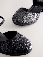 Black Glitter Standard Fit (F) Two Part Heeled Shoes - Image 5 of 5