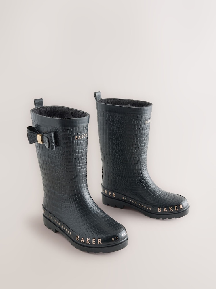 Baker by Ted Baker Faux Fur Lined Croc Welly Boots with Bow - სურათი 2 7-დან