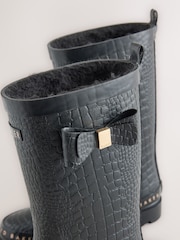 Baker by Ted Baker Faux Fur Lined Croc Welly Boots with Bow - სურათი 3 7-დან