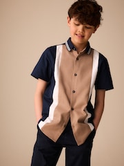 Tan/Navy Splice Short Sleeve Smart Shirt (3-16yrs) - Image 1 of 4