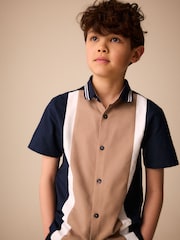 Tan/Navy Splice Short Sleeve Smart Shirt (3-16yrs) - Image 4 of 4