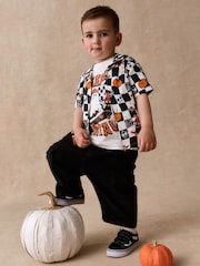 White/Black Halloween Printed - Short Sleeve Halloween Shirt and T-Shirt Set (3mths-7yrs) - Larawan 1 ng 4
