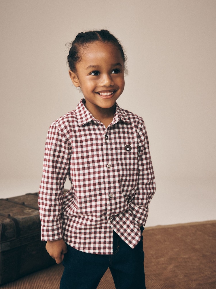 Red/Ecru Gingham Check Bear Long Sleeve Character Shirt (3mths-7yrs) - Image 1 of 8