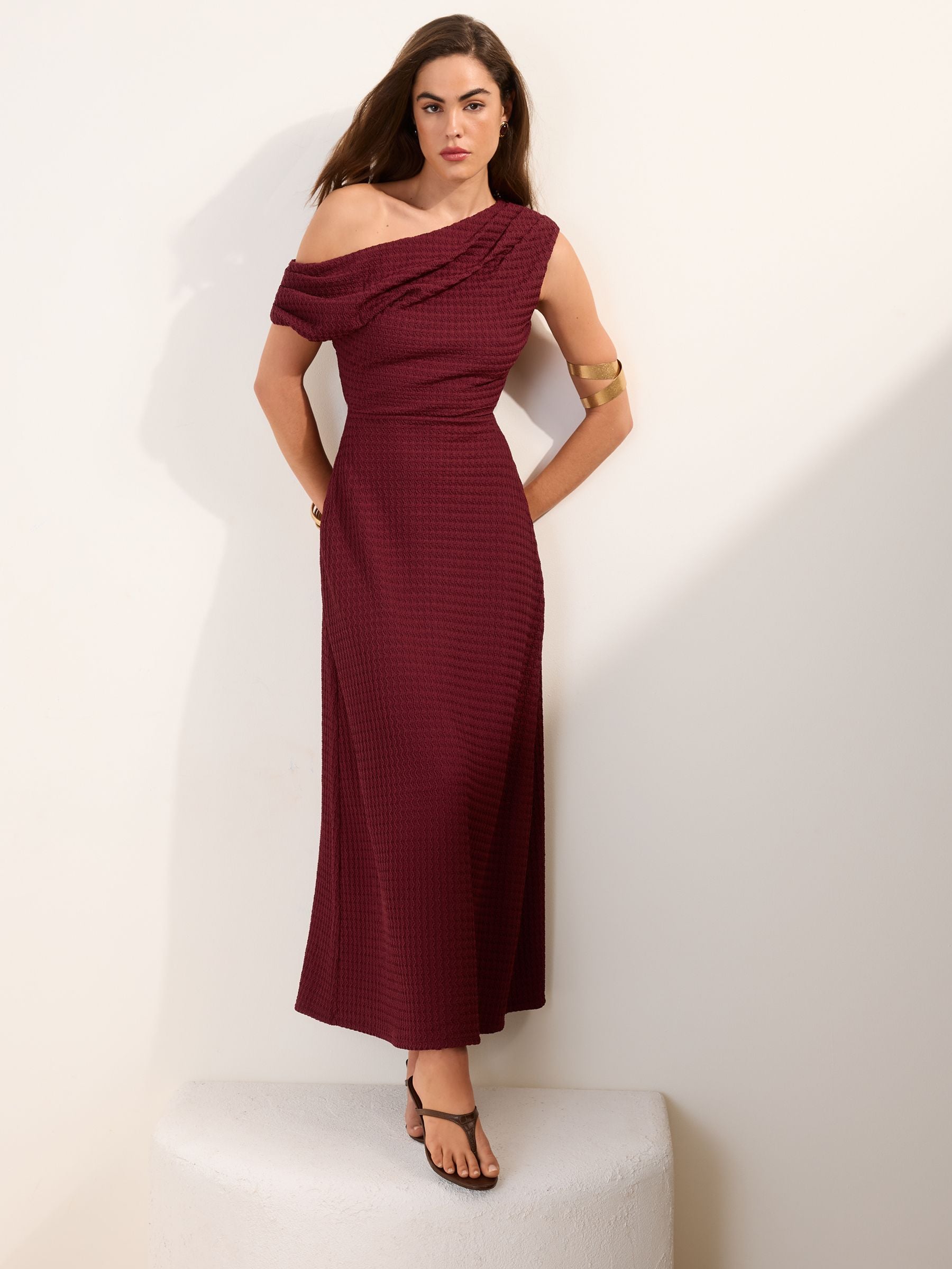 Buy Friends Like These Rust Red Jersey Off Shoulder Noodle Midi