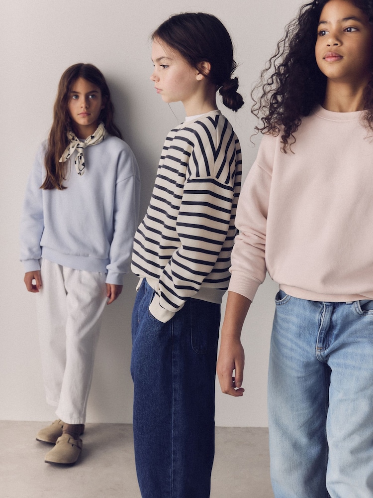 The Set 3 Pack Jersey Crew Neck Sweat Tops Blue/Pink/Stripe - Image 1 of 5