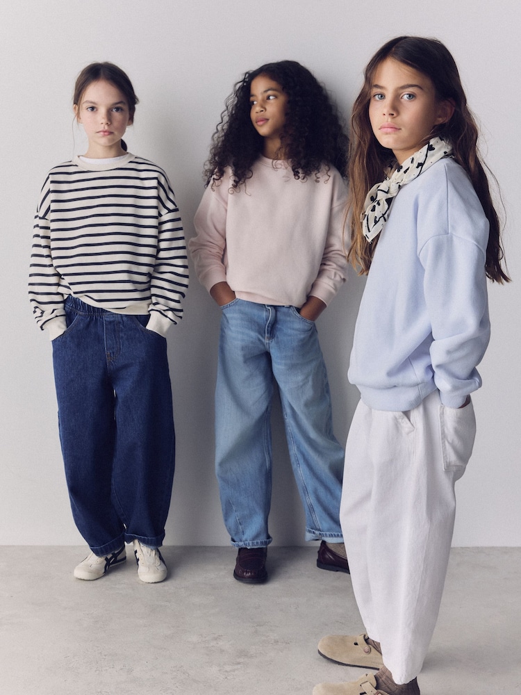 The Set 3 Pack Jersey Crew Neck Sweat Tops Blue/Pink/Stripe - Image 2 of 5