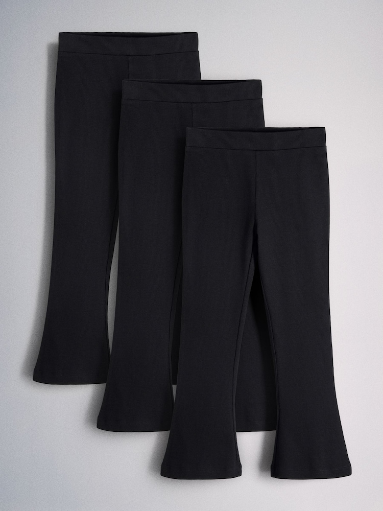 The Set 3 Pack Ribbed Flare Leggings Black - Image 1 of 6