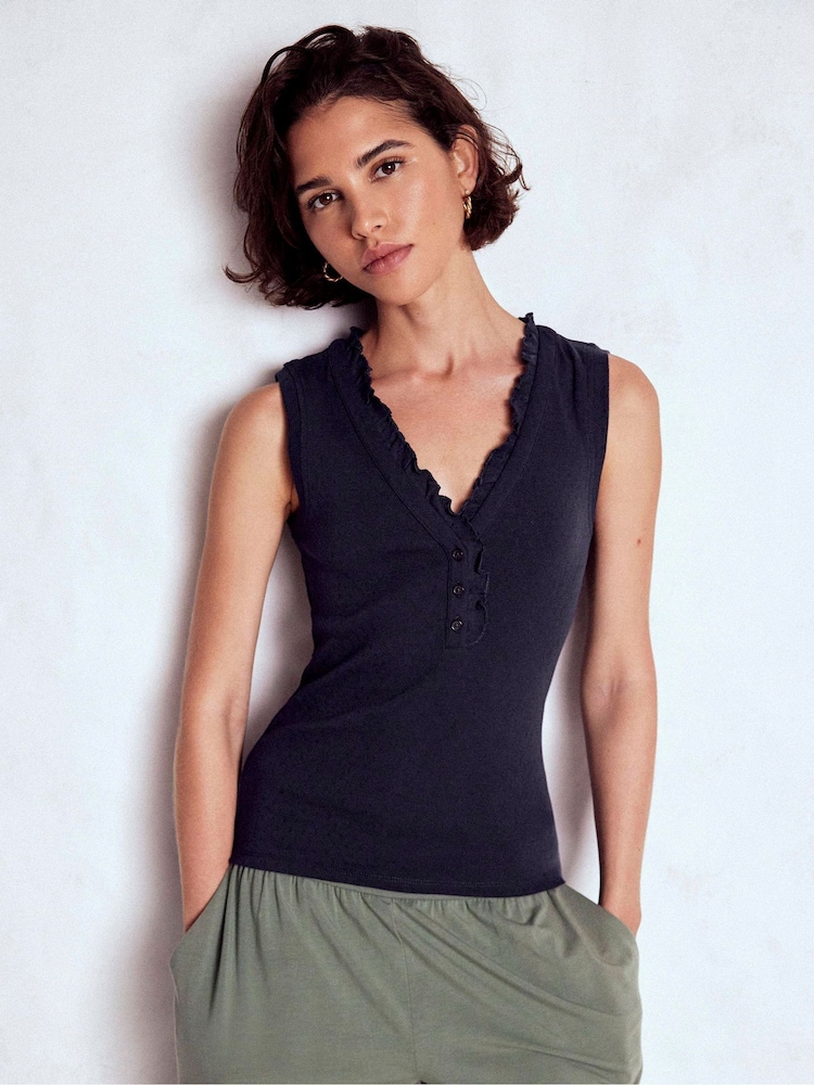 Boden Blue Jersey Henley Pyjama Vest - Image 1 of 5