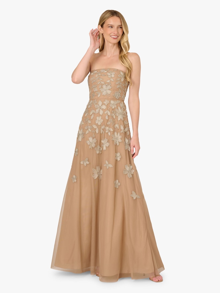 Adrianna Papell Strapless Beaded Mesh Dress - صورة 1 من 6 Adrianna Papell Strapless Beaded Mesh Dress - صورة 1 من 6