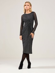 M&Co Black Petite Gold Glitter Knot Front Dress - Image 1 of 4