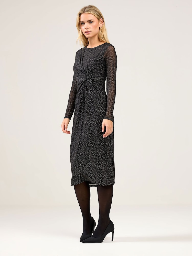 Buy M&Co Black Petite Gold Glitter Knot Front Dress from Next USA