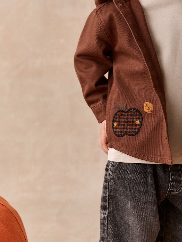 Brown Pumpkin Long Sleeve Hooded Overshirt (3mths-7yrs) - Image 5 of 5 Brown Pumpkin Long Sleeve Hooded Overshirt (3mths-7yrs) - Image 5 of 5