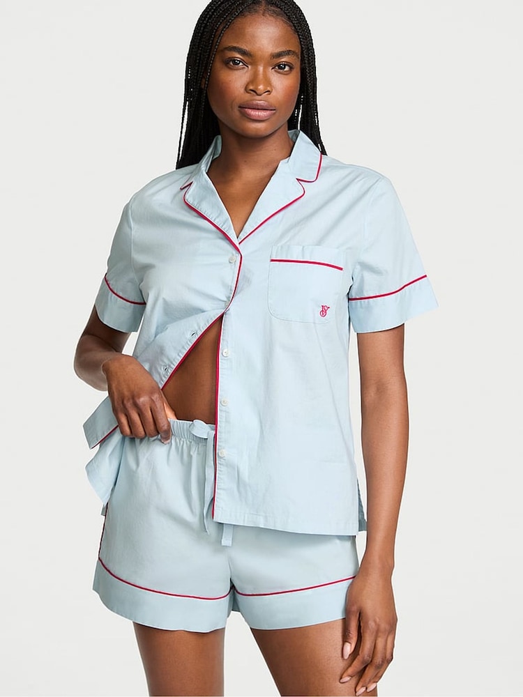 Victoria's Secret Celestial Blue Heritage Cotton Short Pyjama Set - Image 1 of 3 Victoria's Secret Celestial Blue Heritage Cotton Short Pyjama Set - Image 1 of 3