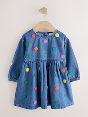Blue Denim Long Sleeve Boucle Spot Dress (3mths-8yrs) - Image 5 of 8