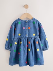 Blue Denim Long Sleeve Boucle Spot Dress (3mths-8yrs) - Image 6 of 8