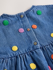Blue Denim Long Sleeve Boucle Spot Dress (3mths-8yrs) - Image 7 of 8