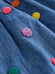 Blue Denim Long Sleeve Boucle Spot Dress (3mths-8yrs) - Image 8 of 8