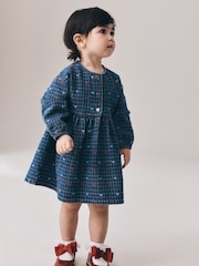 Niebieski dżins - Jaquard Heart Denim Long Sleeve Dress (3mths-8yrs) - Obraz 1 z 8