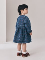 Niebieski dżins - Jaquard Heart Denim Long Sleeve Dress (3mths-8yrs) - Obraz 3 z 8