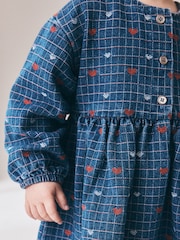 Niebieski dżins - Jaquard Heart Denim Long Sleeve Dress (3mths-8yrs) - Obraz 4 z 8