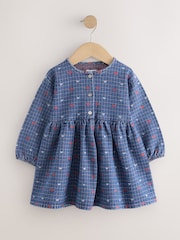 Niebieski dżins - Jaquard Heart Denim Long Sleeve Dress (3mths-8yrs) - Obraz 5 z 8