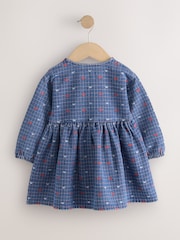 Niebieski dżins - Jaquard Heart Denim Long Sleeve Dress (3mths-8yrs) - Obraz 6 z 8