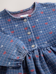 Niebieski dżins - Jaquard Heart Denim Long Sleeve Dress (3mths-8yrs) - Obraz 8 z 8