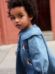 Blue Denim Embroidered Dog Character Collar Dress (3mths-8yrs) - Image 2 of 8