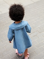 Blue Denim Embroidered Dog Character Collar Dress (3mths-8yrs) - Image 3 of 8