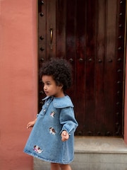 Blue Denim Embroidered Dog Character Collar Dress (3mths-8yrs) - Image 4 of 8