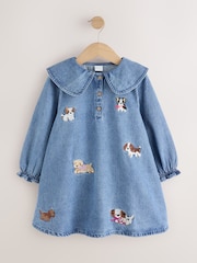 Blue Denim Embroidered Dog Character Collar Dress (3mths-8yrs) - Image 5 of 8