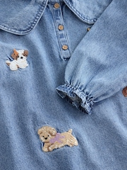 Blue Denim Embroidered Dog Character Collar Dress (3mths-8yrs) - Image 7 of 8