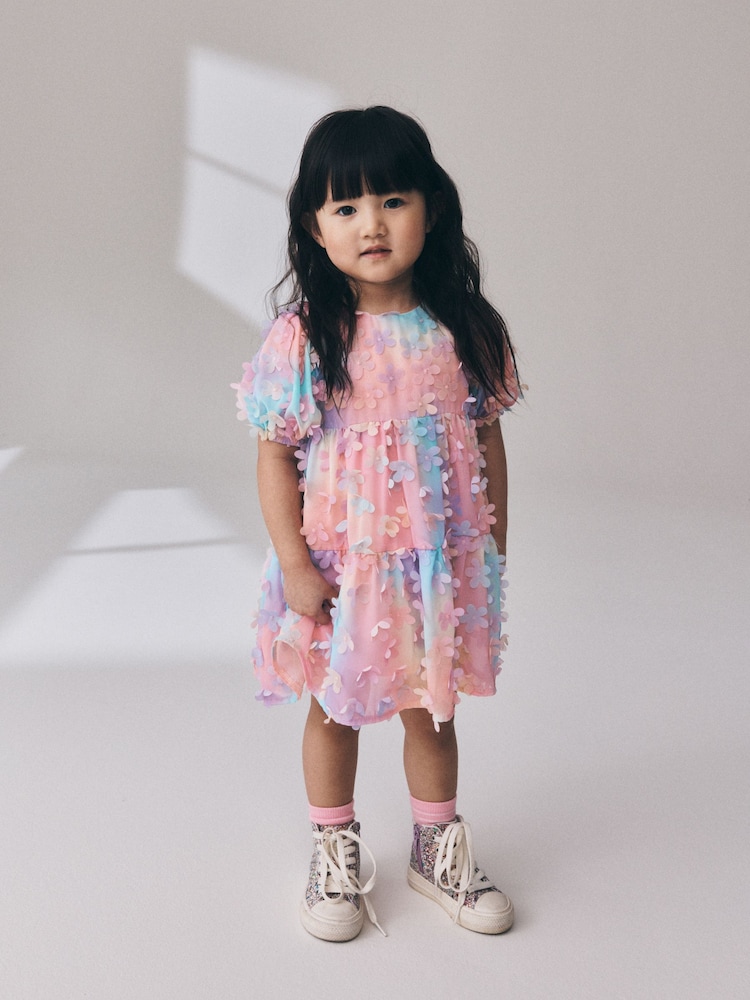 Rainbow Short Sleeve 3D Flowers Dress (3mths-8yrs) - Image 1 of 8
