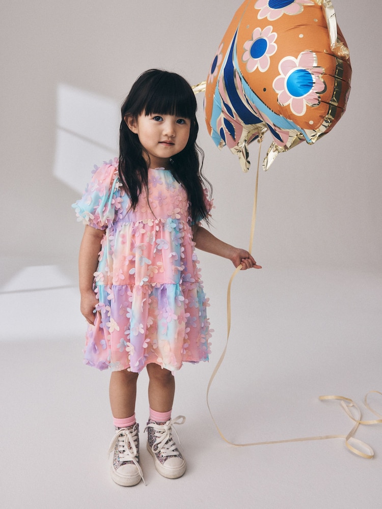 Rainbow Short Sleeve 3D Flowers Dress (3mths-8yrs) - Image 2 of 8