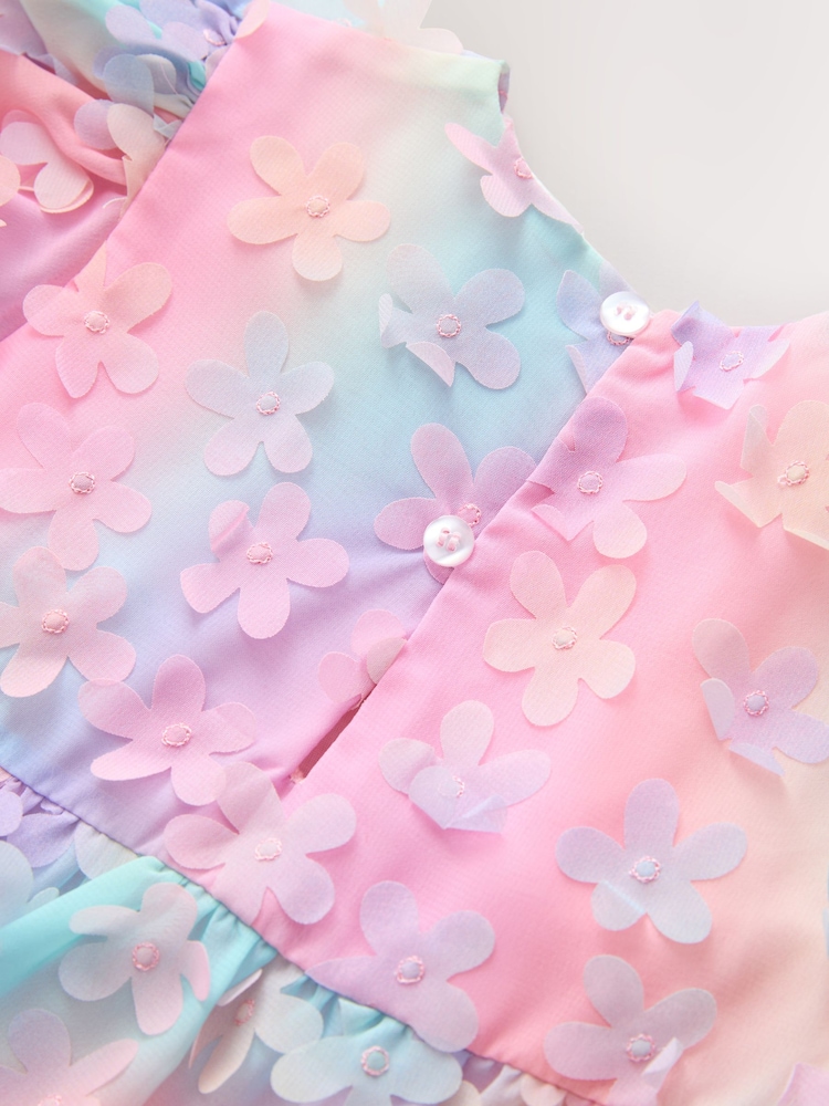 Rainbow Short Sleeve 3D Flowers Dress (3mths-8yrs) - Image 8 of 8